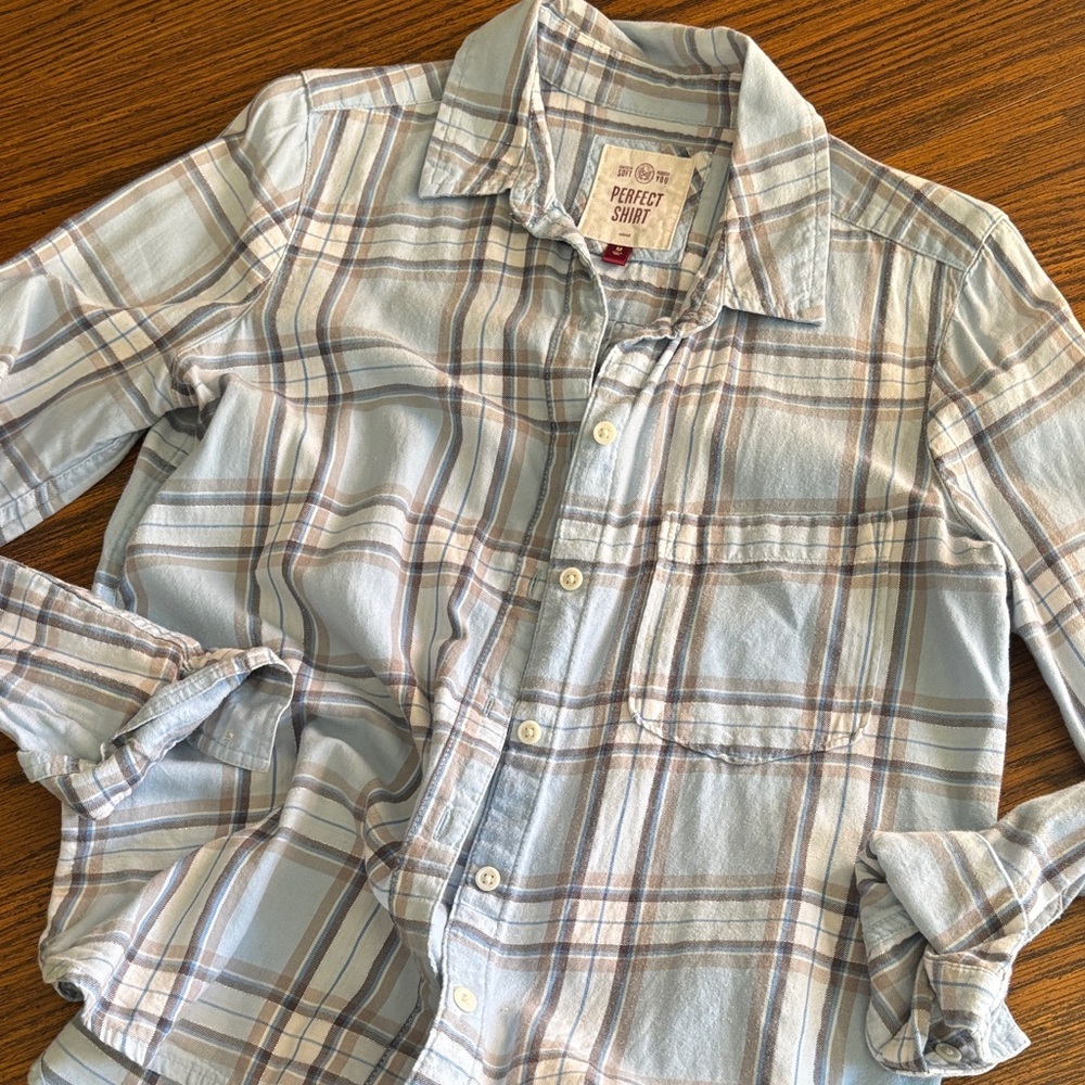 SO Women's Plaid Button Down Shirt - Blue and Gray